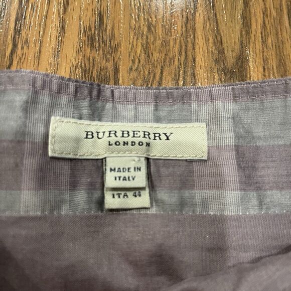 Burberry London Skirt Womens 10 Purple Gray Plaid Check Cotton Silk Blend Lined - Picture 2 of 6
